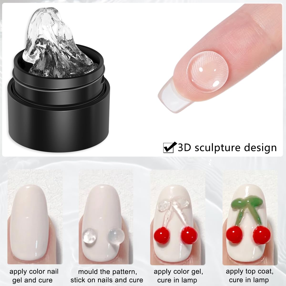 Diseño de uñas 3D con flores Fcozpjk para decoración duradera.