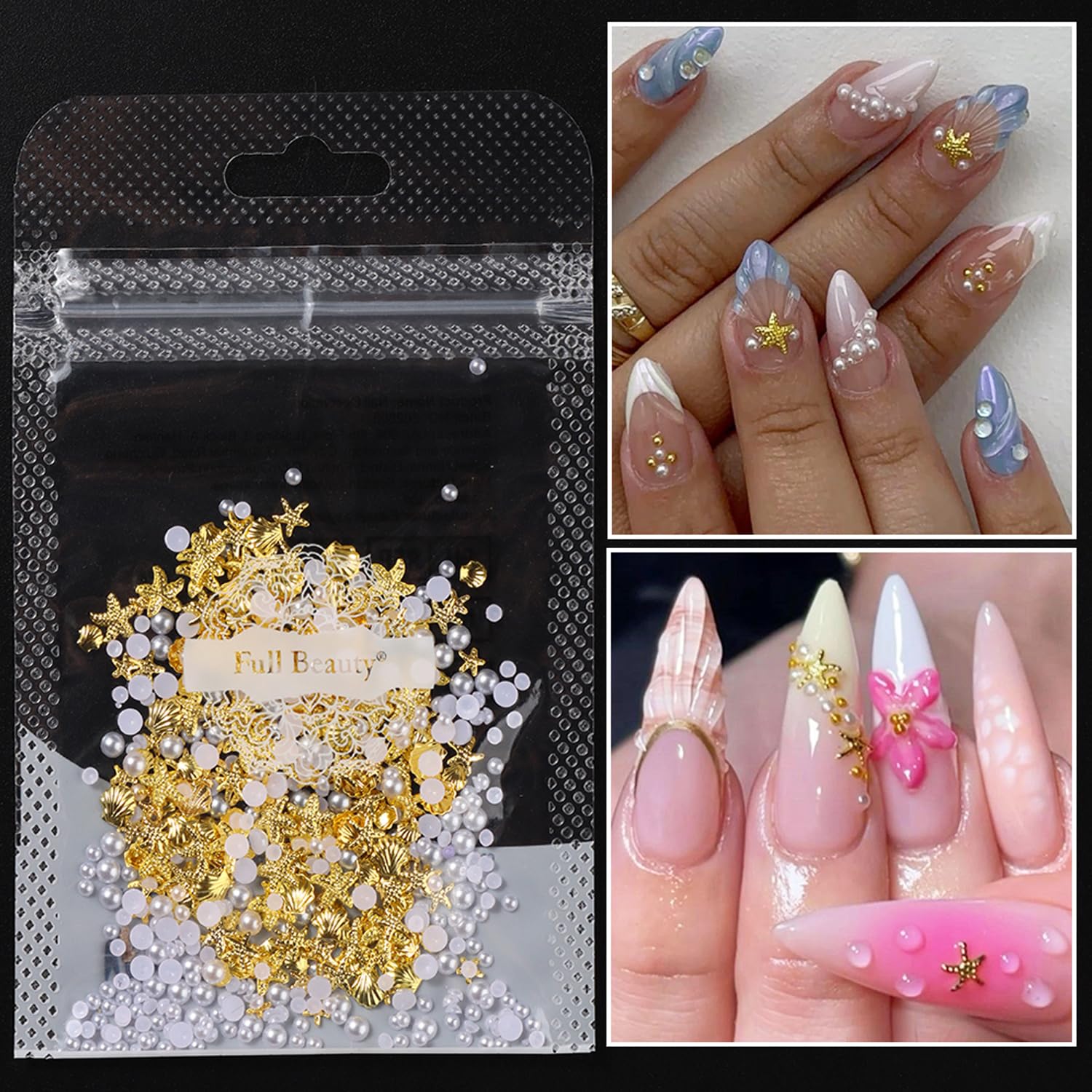 Conjunto de uñas FDSQHSA estilo marina dorado para vacaciones