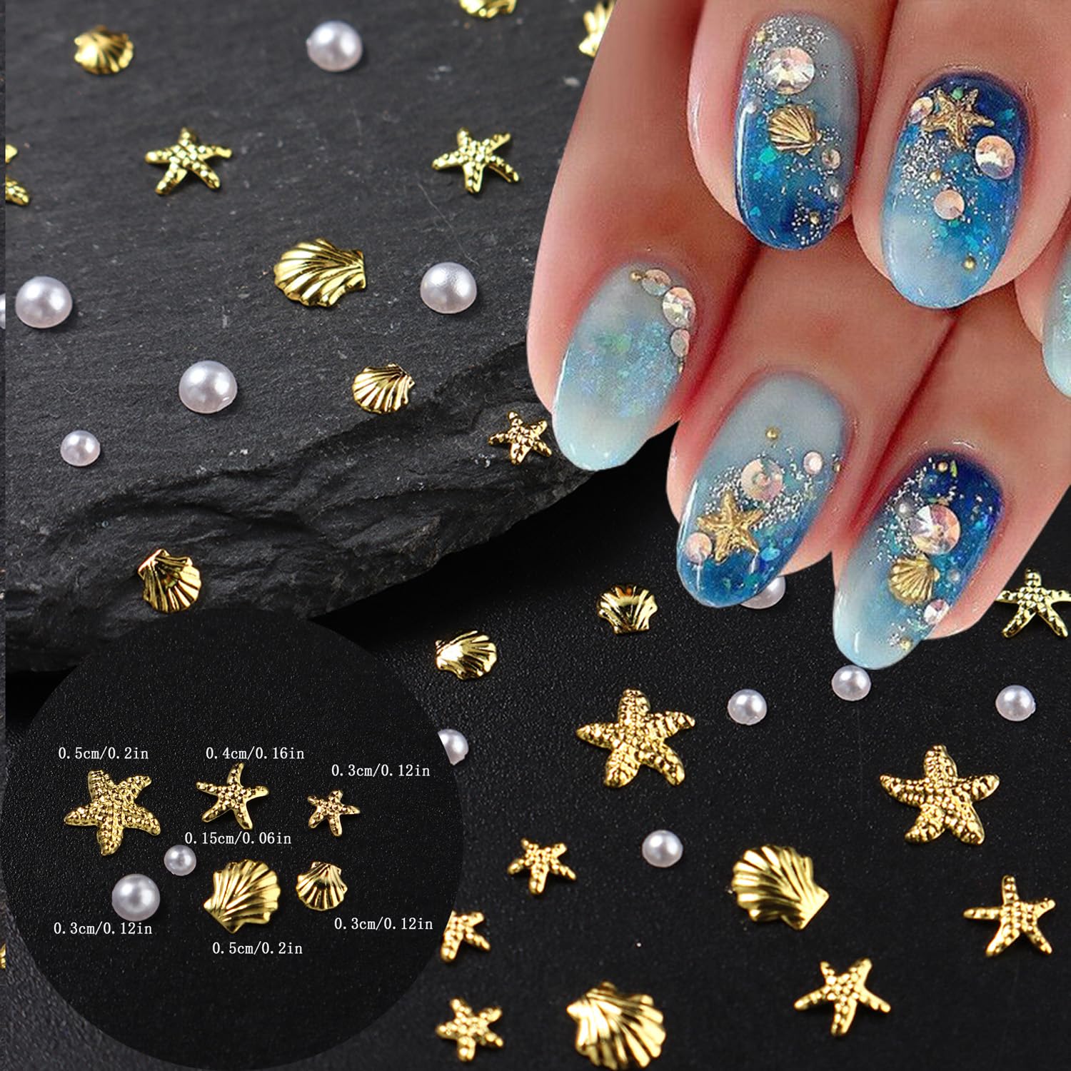 Joyas para uñas FDSQHSA perla dorada para acabado brillante