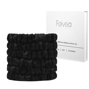 Feivea ligas de seda 22 momme negras para cabello suave y sin marcas.