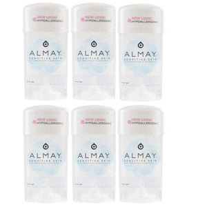 FF Almay Sensitive Skin Clear Gel Fragrance Free deodorant pack of six for daily protection.