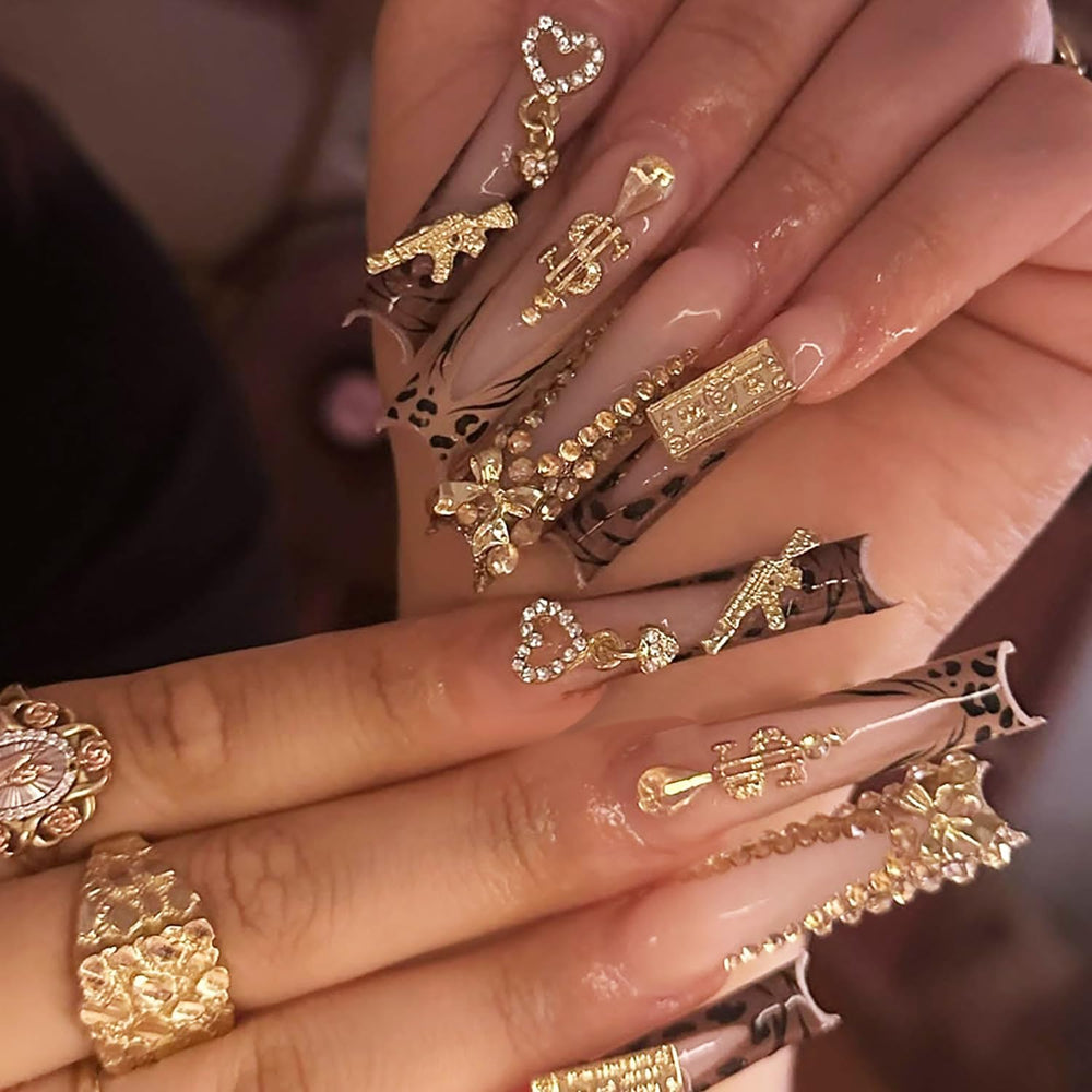 Uñas FIEONCIY: juego de uñas largas en forma coffin con acabado brillante para look duradero.