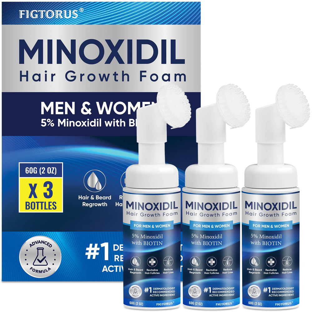 Figtorus Minoxidil Espuma en bote de 6 onzas, envase práctico para uso diario.