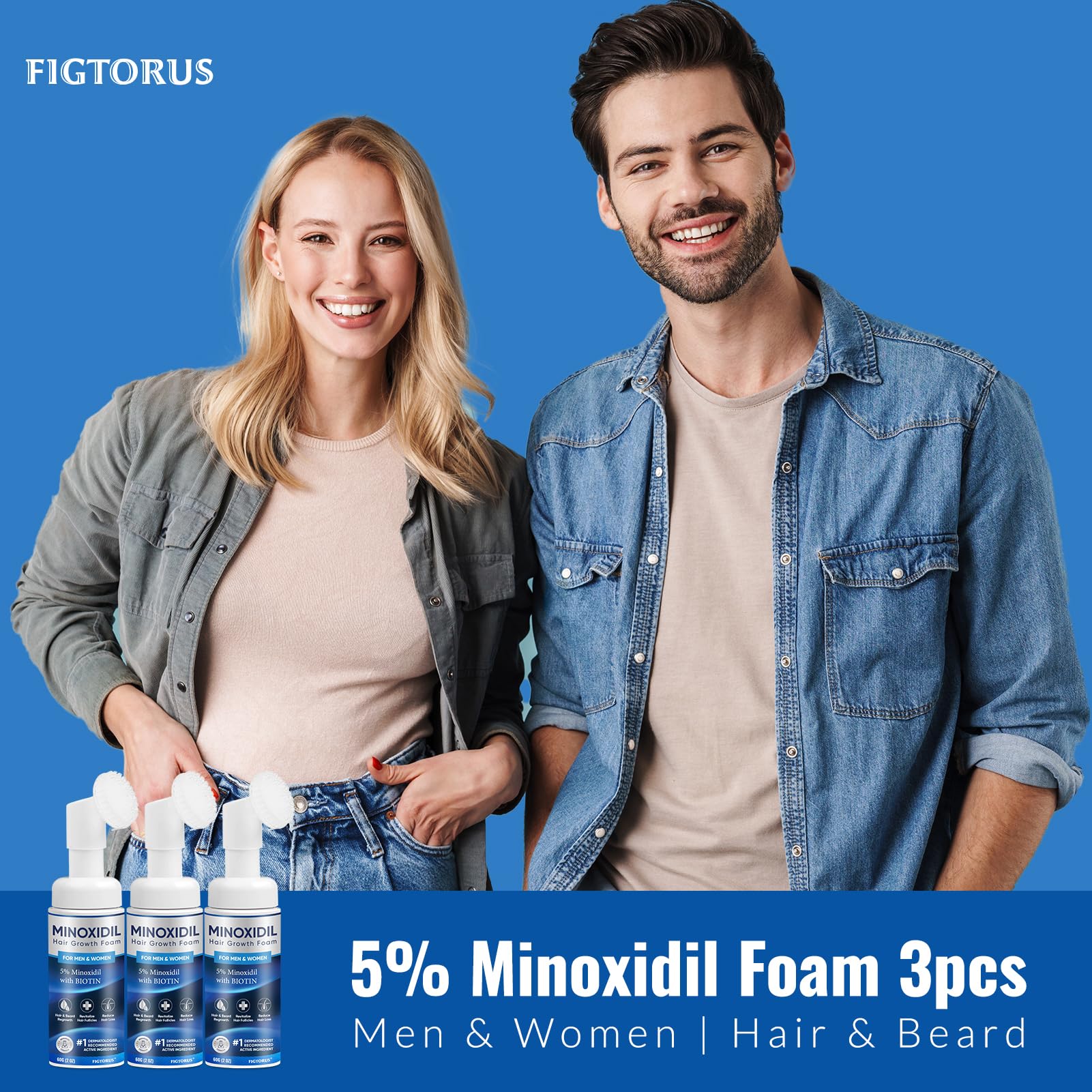 Sesión de rutina diaria con Figtorus Minoxidil Espuma para cuidado del cabello.