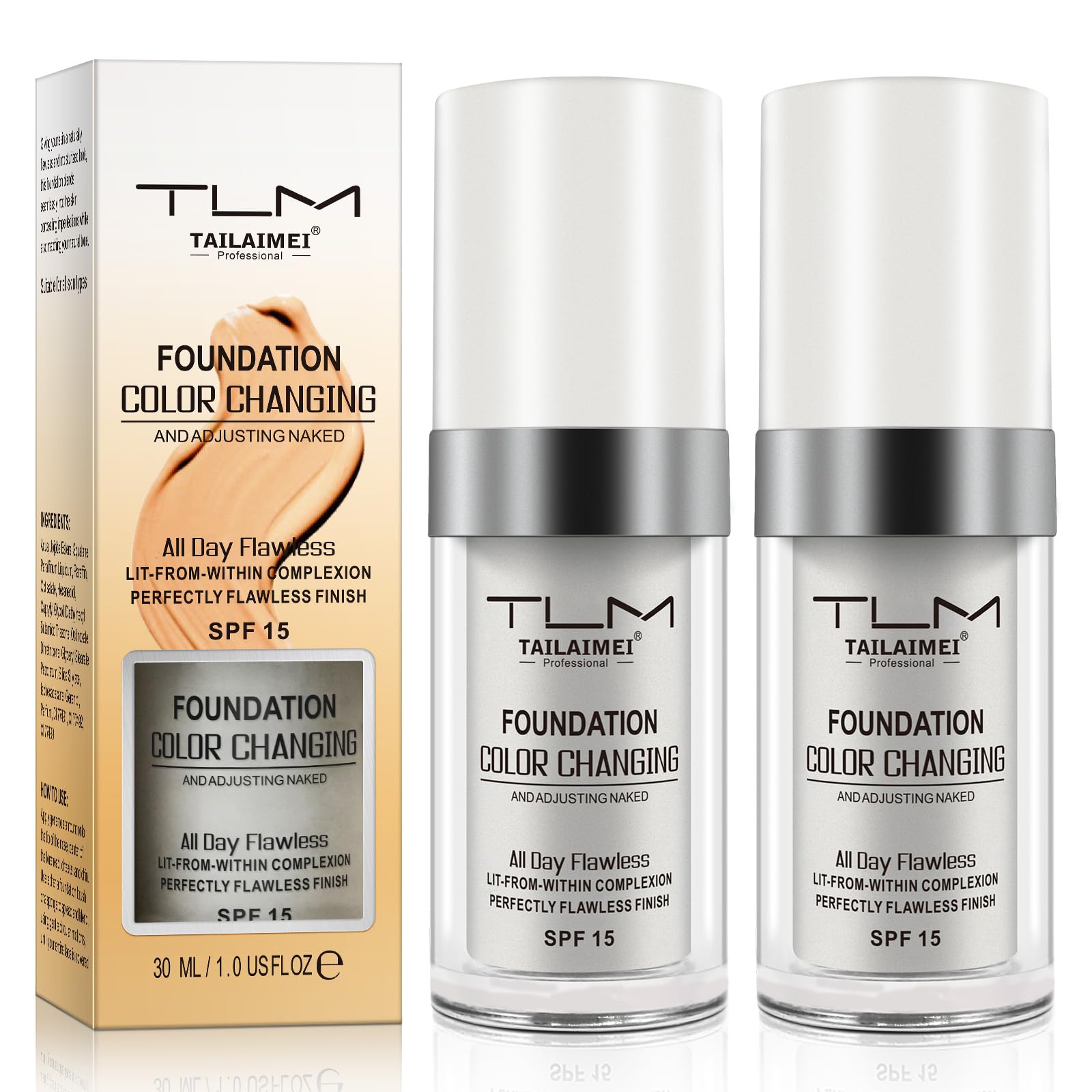 Base Find Back cambia color tono calido con dispensador para ajuste natural.