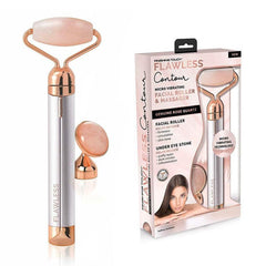 Finishing Touch Flawless Contour rodillo facial de cuarzo rosa para estimular la circulación.