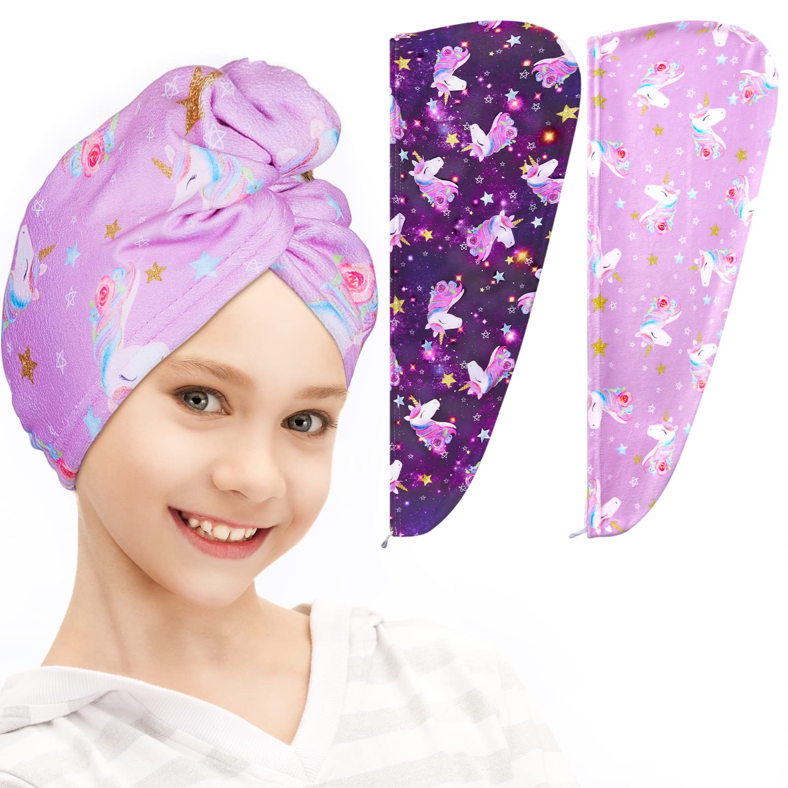 Toalla de microfibra FIOBEE para cabello de niña morada, secado rápido y suave.
