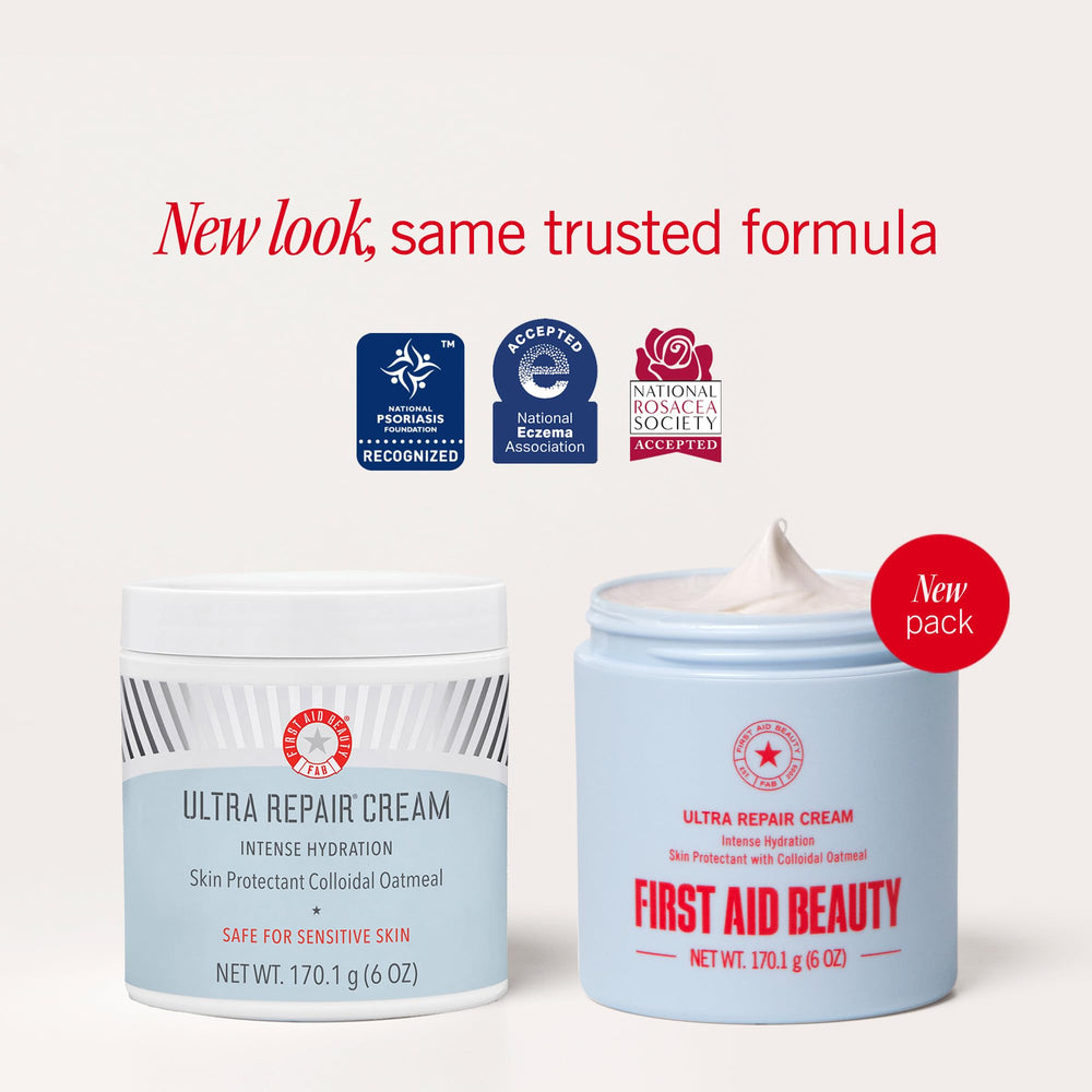 First Aid Beauty Crema Ultra Repair etiqueta e ingredientes para cuidado suave.