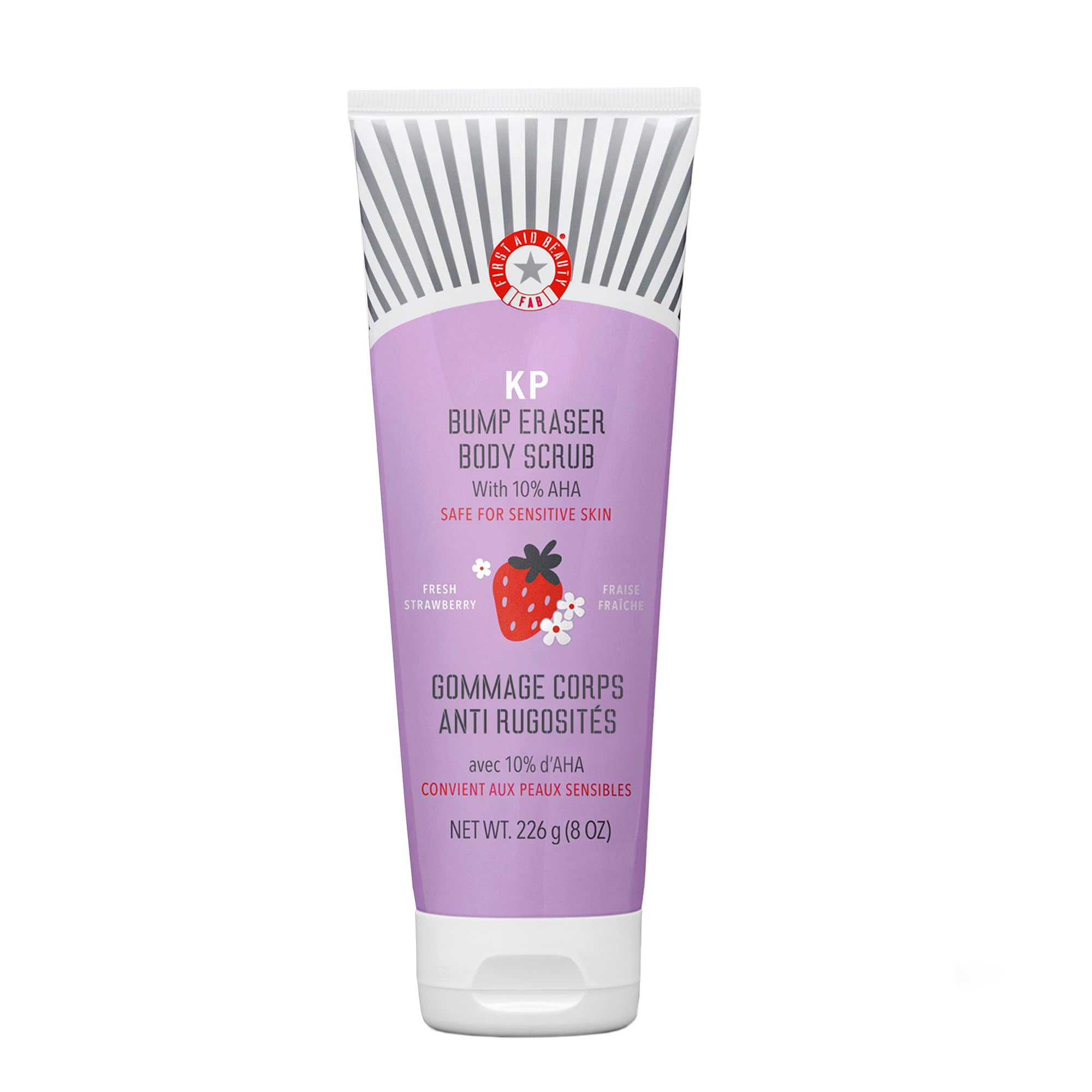 First Aid Beauty KP Bump Eraser en tubo, enfoque en envase, exfoliación suave para piel áspera