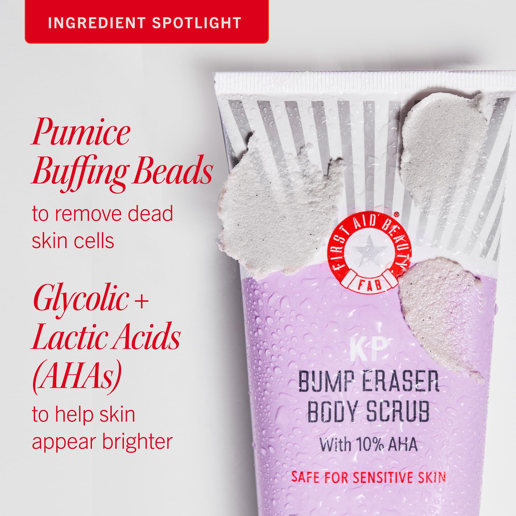 First Aid Beauty KP Bump Eraser piedra pómez para pulir la piel suavemente.
