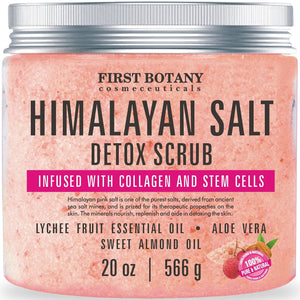 First Botany exfoliante de sal del Himalaya en frasco para exfoliación suave.