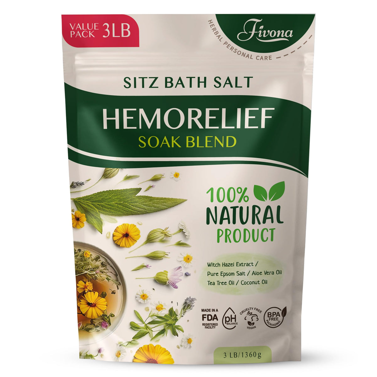 Frasco de sales de sitz FIVONA para baño relajante en perineo.