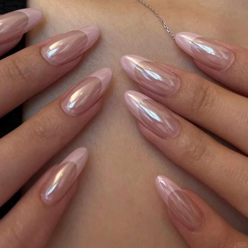 FJSMTOPl uñas francesas rosas en almendra, manicura rápida en casa.