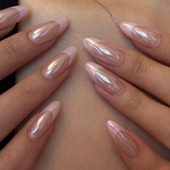 FJSMTOPl uñas francesas rosas en almendra, manicura rápida en casa.