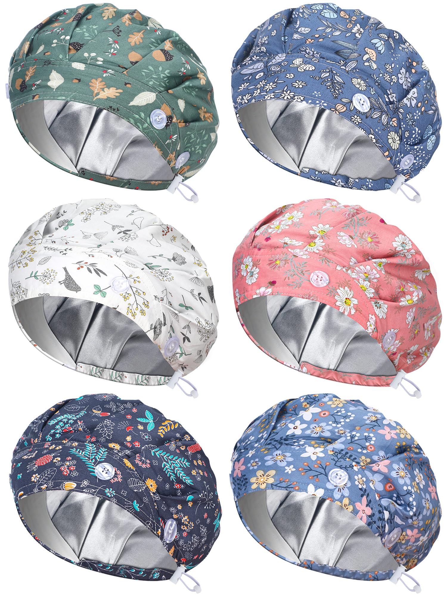 Gorro quirúrgico Floraltop satinado, pack de 6 para uso diario en clínica