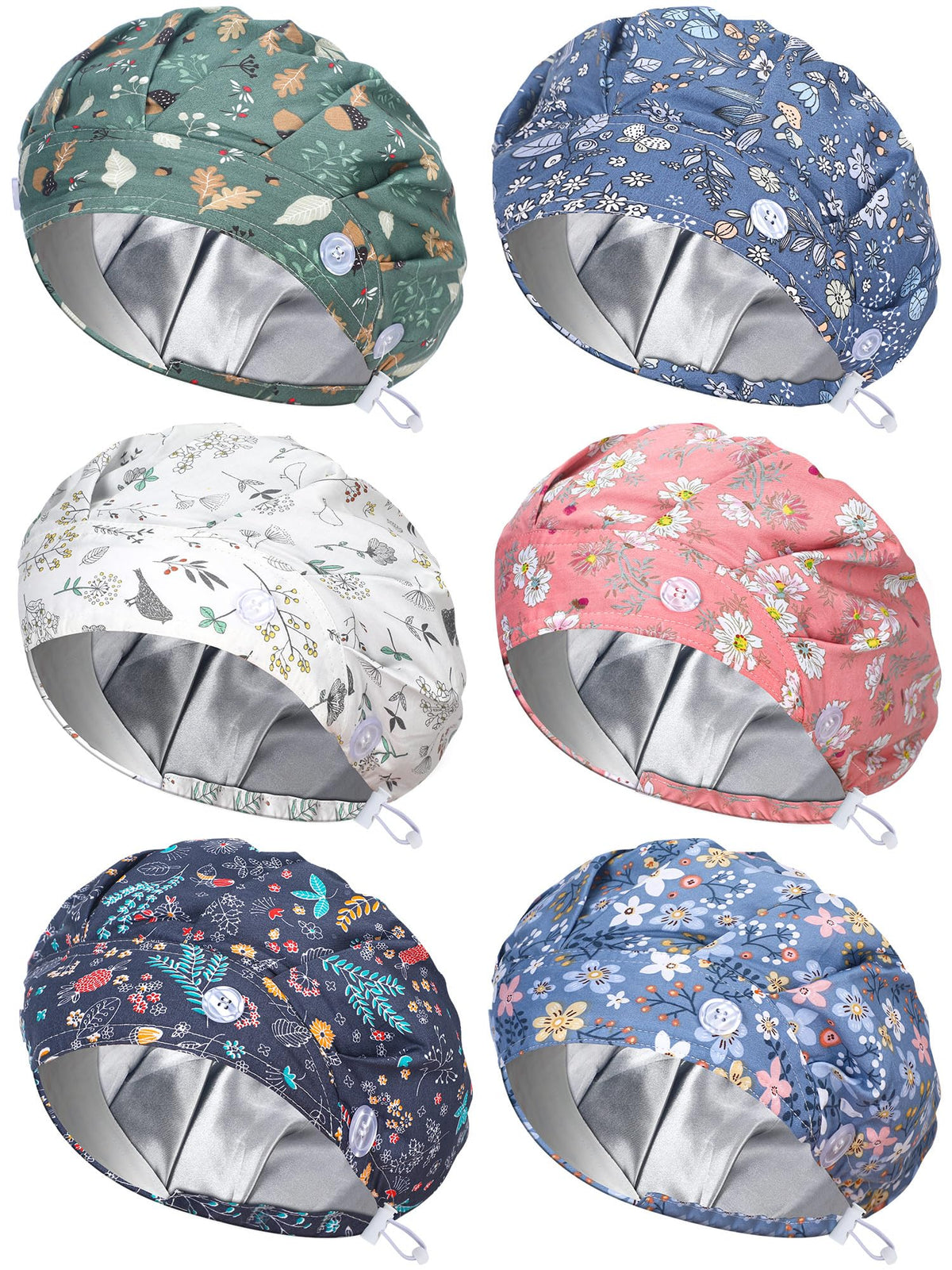 Gorro quirúrgico Floraltop satinado, pack de 6 para uso diario en clínica