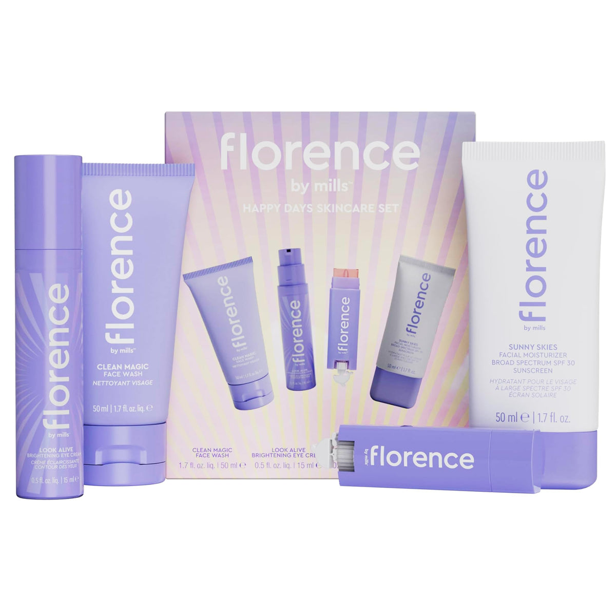 Florence by Mills Happy Days Skincare Set, caja del set, ideal para una rutina diaria suave y rápida