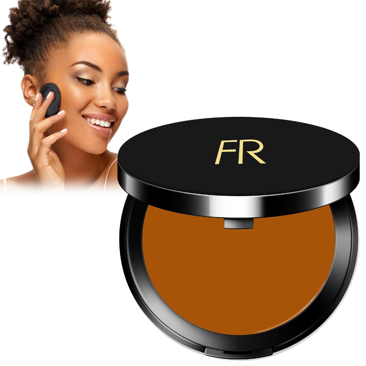 Flori Roberts base crema en polvo, empaque compacto para uso diario.