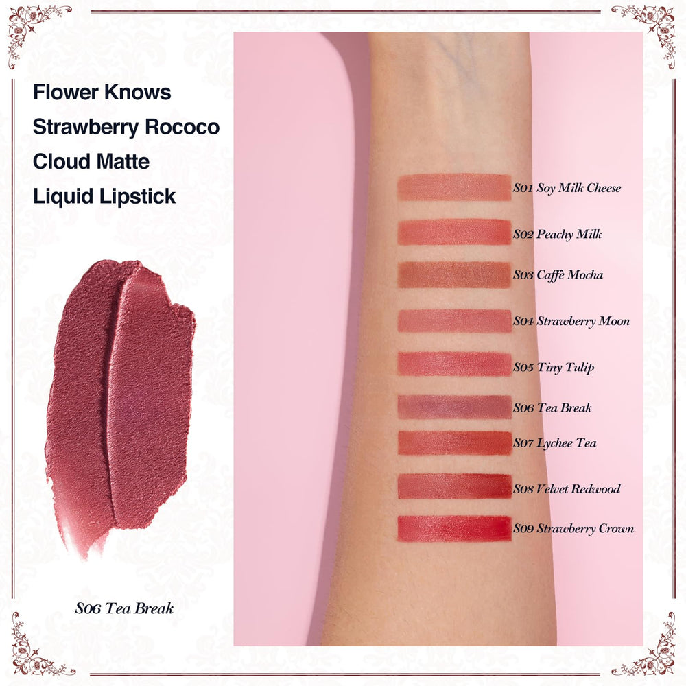 Flower Knows labial aplicador suave facilita cobertura uniforme.