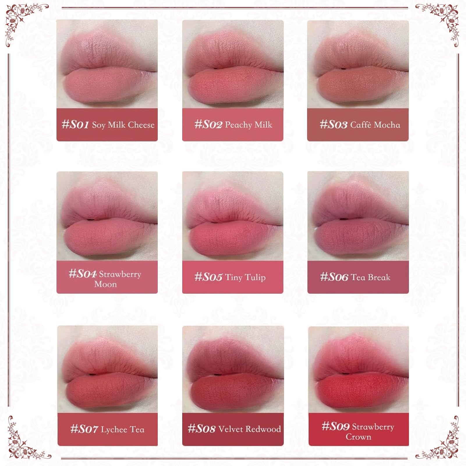Flower Knows labial fresa rococo muestra color duradero.