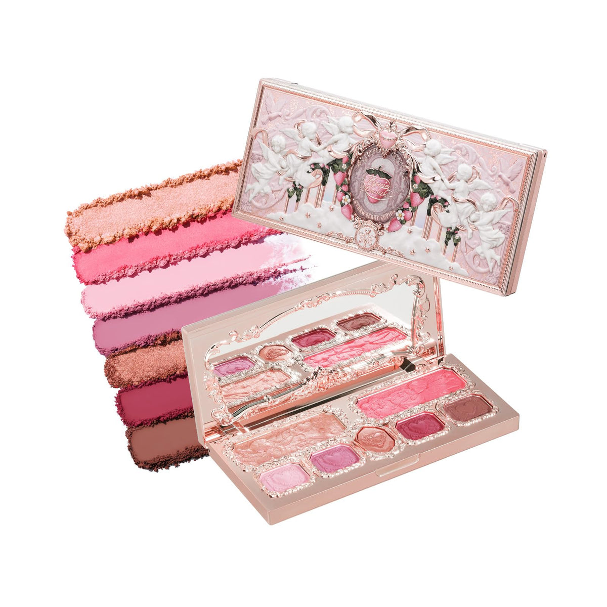 Flower Knows Strawberry Cupid Paleta: frente con diseño romántico para looks suaves.