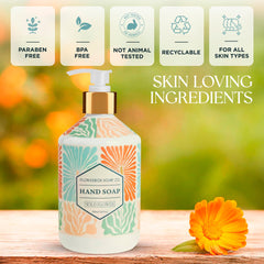 FlowerBox jabon manos con bomba dorada, detalle elegante para dispensación suave.