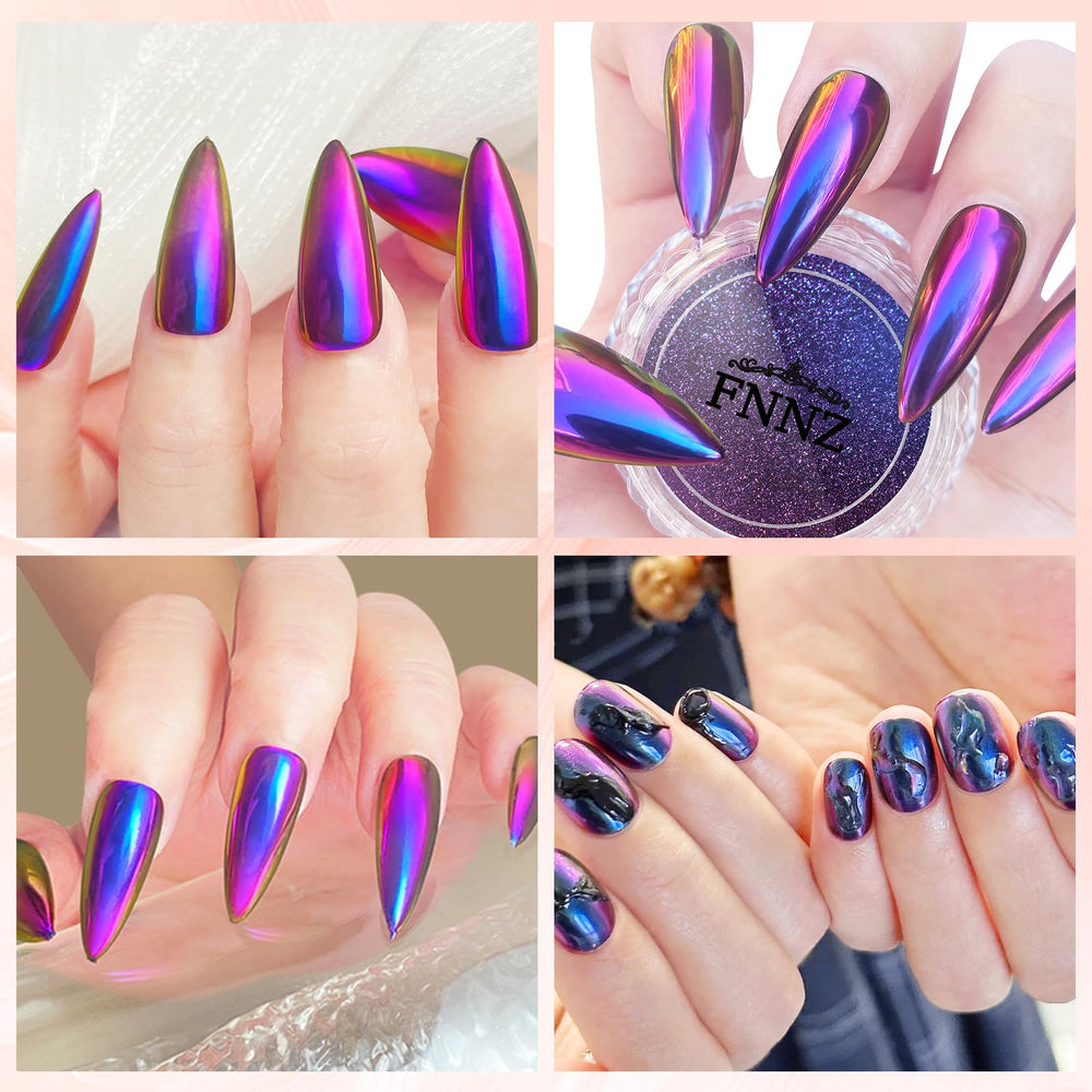 Polvo camaleón para uñas de FNNZ, ideal para arte de uñas llamativo.