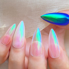 FNNZ polvo cromo aurora en uñas ofrece efecto sirena