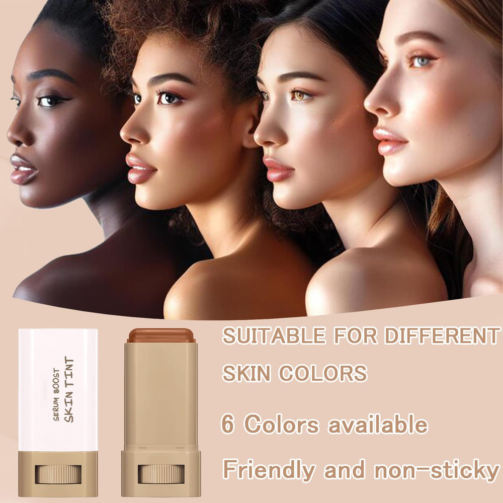 FNOLECY bálsamo-serum-stick aplicado en el centro del rostro para tono uniforme