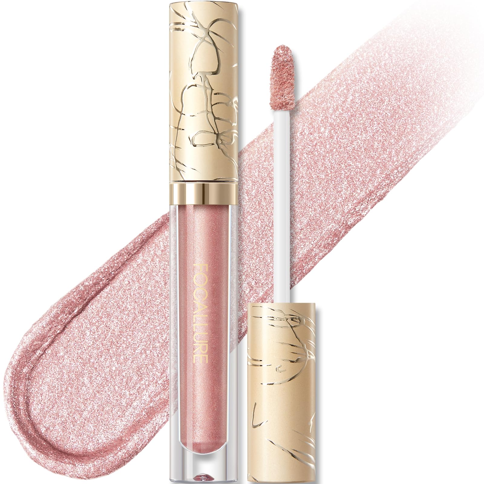FOCALLURE Barra labios metalica, primer plano, acabado brillo intenso para labios llamativos.