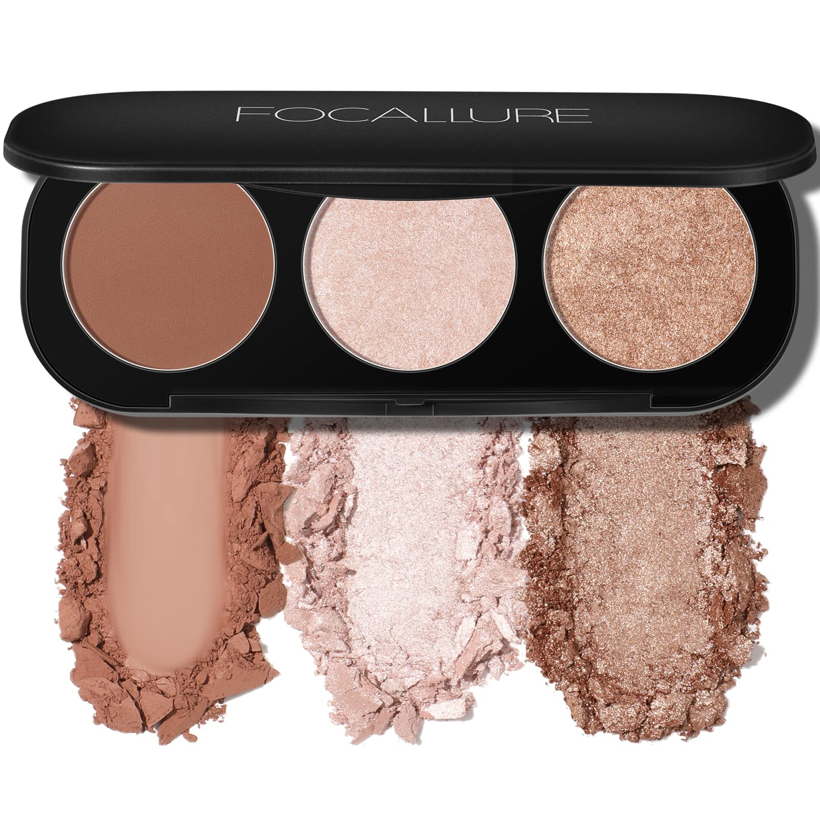 FOCALLURE Paleta rubor iluminador tres en uno para un look equilibrado.