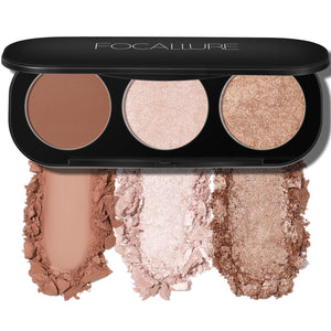 FOCALLURE Paleta rubor iluminador tres en uno para un look equilibrado.