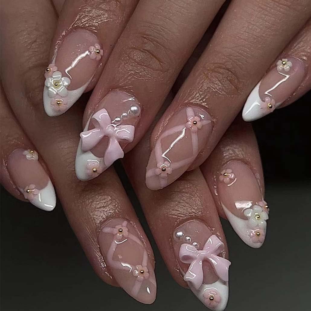 Uñas Foccna Frances Rosado con cristales, ideal para eventos.