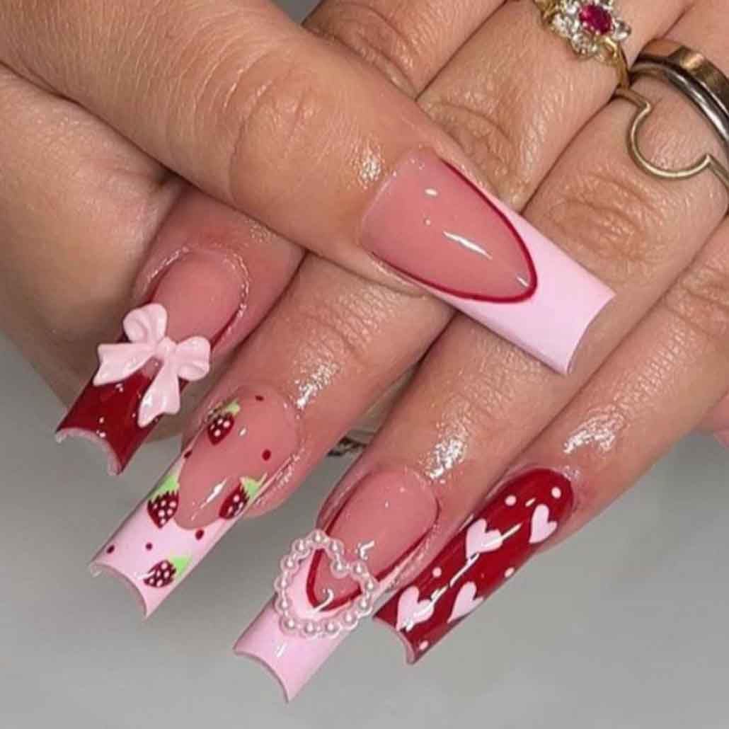 Uñas postizas cuadradas Foccna con brillo rosa para ocasiones especiales