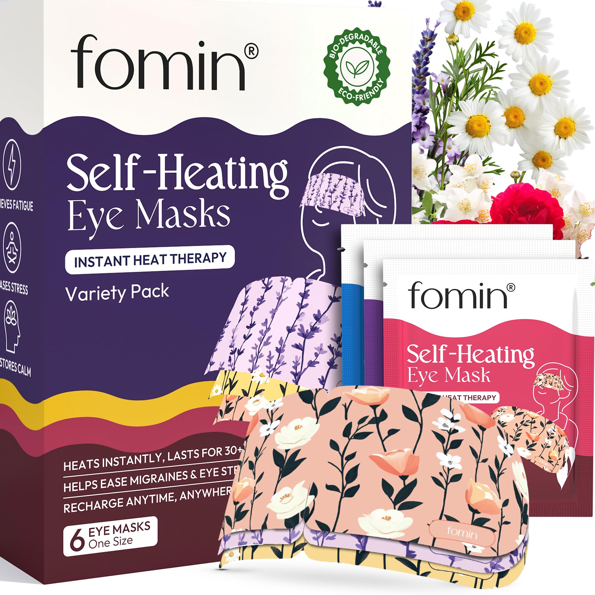 Fomin mascarilla ocular con calor automático para alivio suave de ojos cansados.