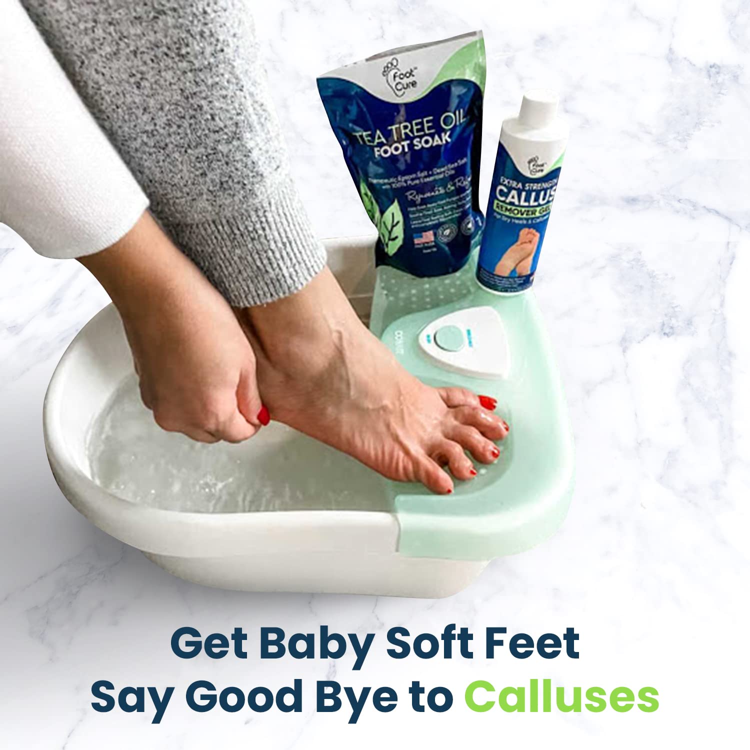 Aplicación de gel Foot Cure en zonas ásperas: mejora la textura