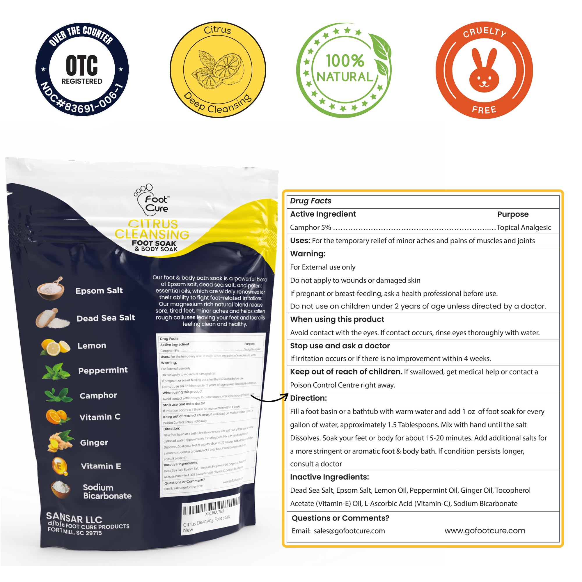 FOOT CURE sal de epsom para relajar pies cansados