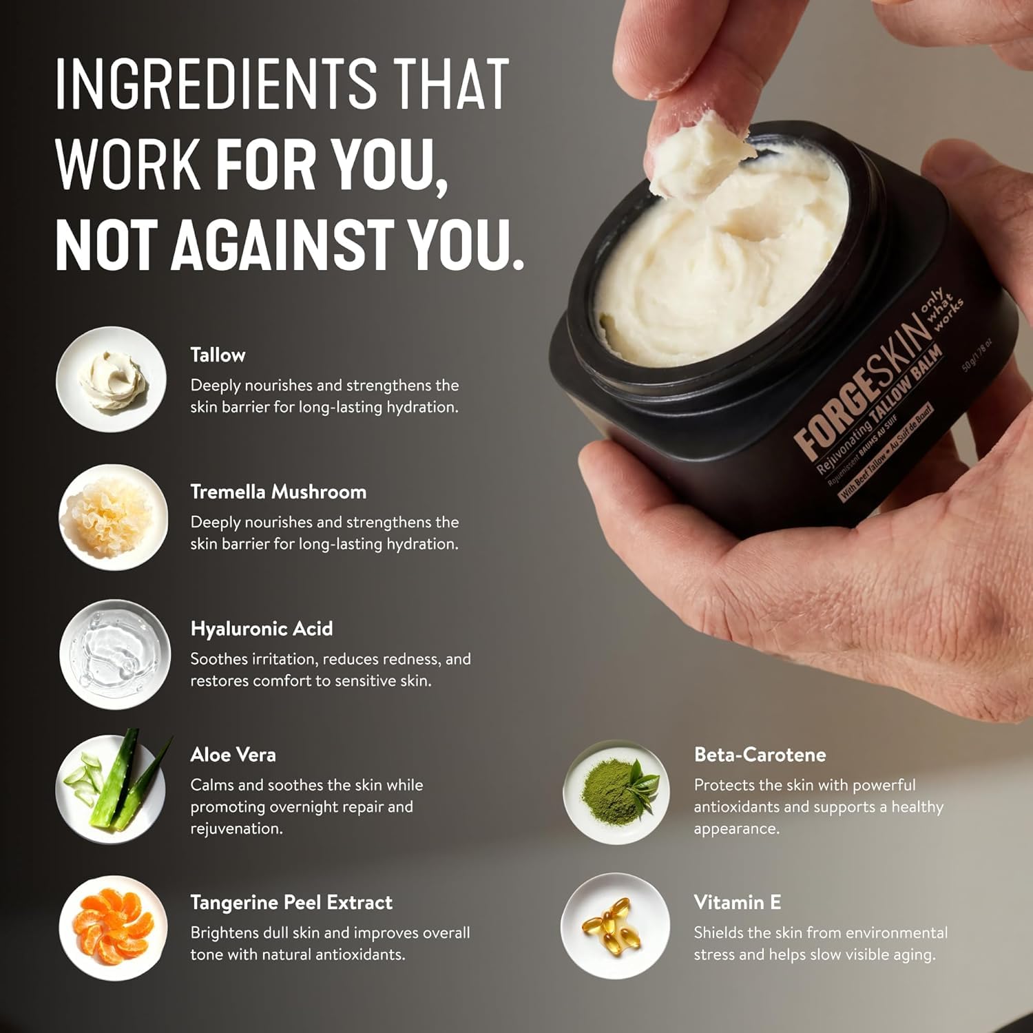 Ingredientes naturales de Forge Skin para un cuidado suave y efectivo.