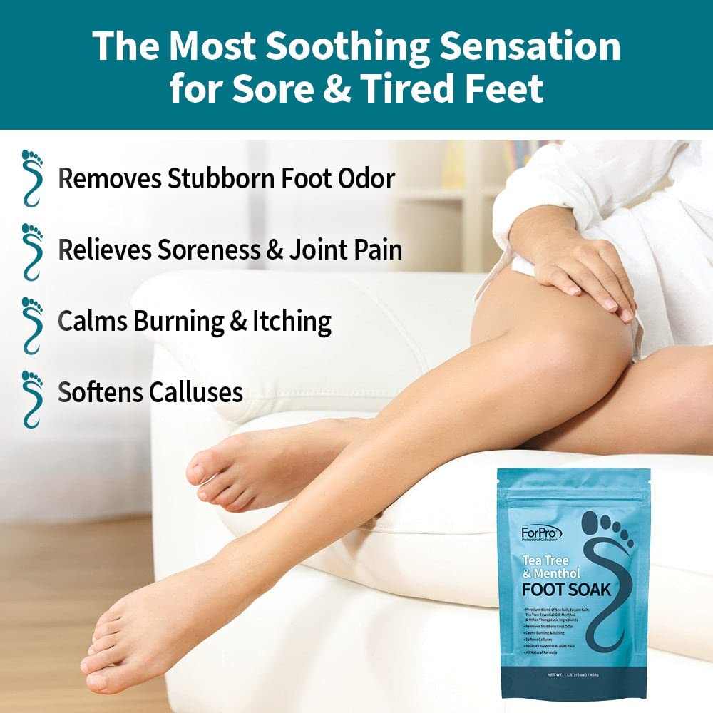 ForPro Foot Soak: pies relajados en una tina, sensación calmante.