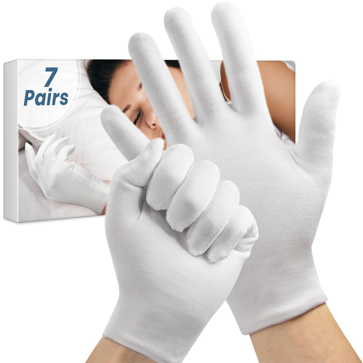Guantes FourSeas de algodón blanco de 7 pares para cuidado de manos y spa en casa.