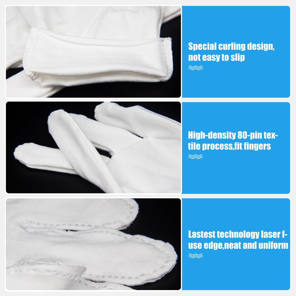 Guantes FourSeas de algodón blanco protegen objetos de huellas al manejo de bisutería.