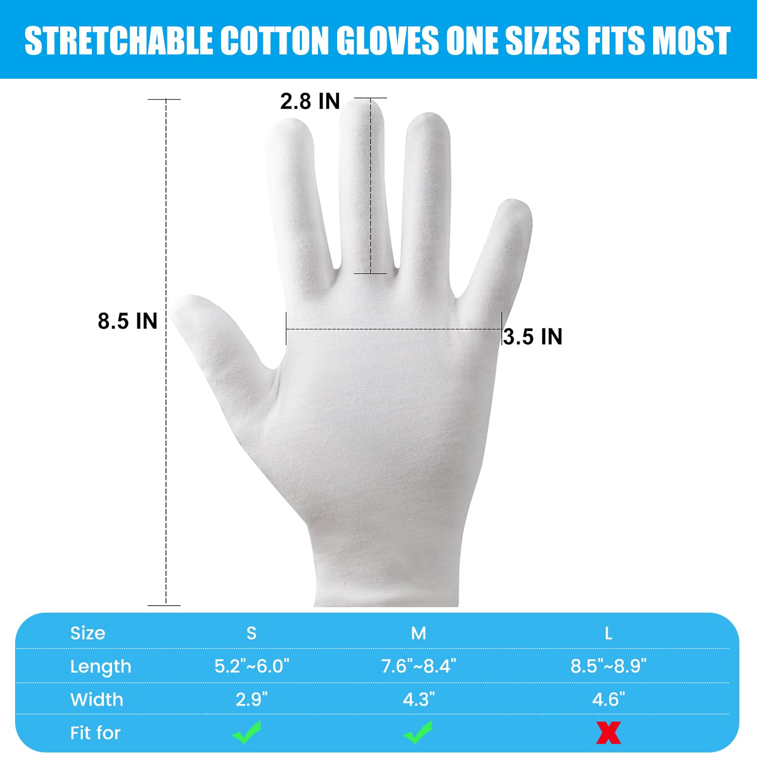 Guantes FourSeas de algodón blanco para museos y manejo delicado de objetos.