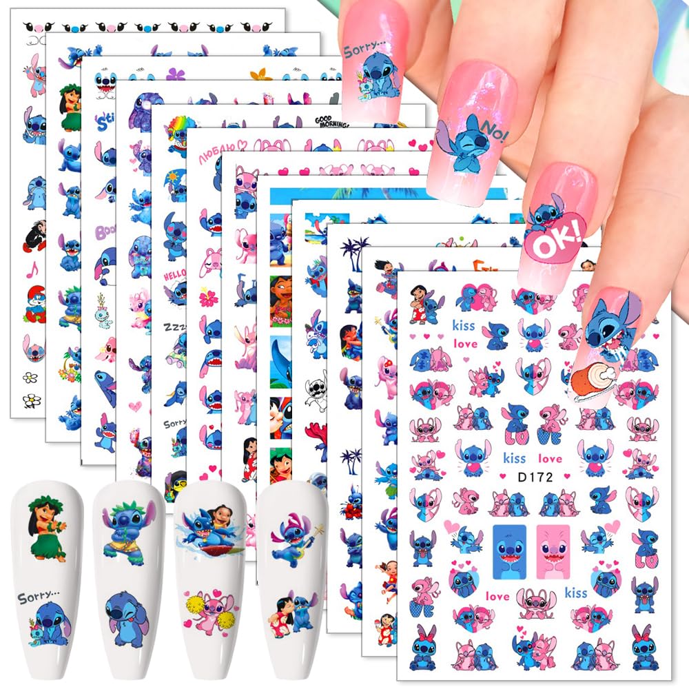 Estampas Foweso de uñas monstruo azul-rosa 3D para un acabado llamativo.