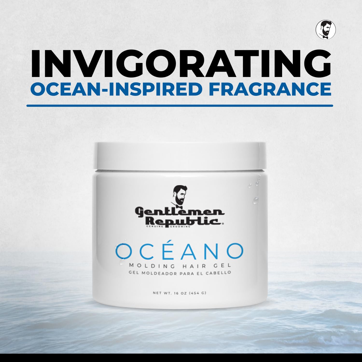 Presentacion de 16 oz de Gentlemen Republic Oceano Gel, ideal para diario.
