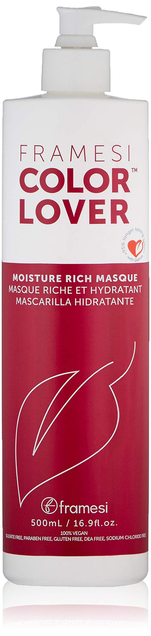 Frasco de Framesi Color Lover Masque con 500 ml para hidratación intensa del cabello teñido.