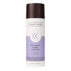 frank body retinol cuerpo loción, textura suave y rápida absorción para la piel.