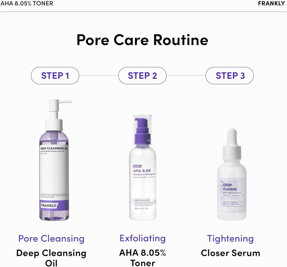 Envase de FRANKLY AHA Tónico con diseño minimalista.
