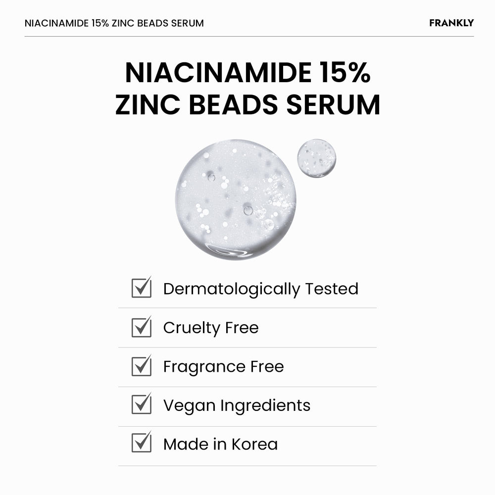 FRANKLY Niacinamida 15% + Zinc Serum, aplicación suave en la piel.
