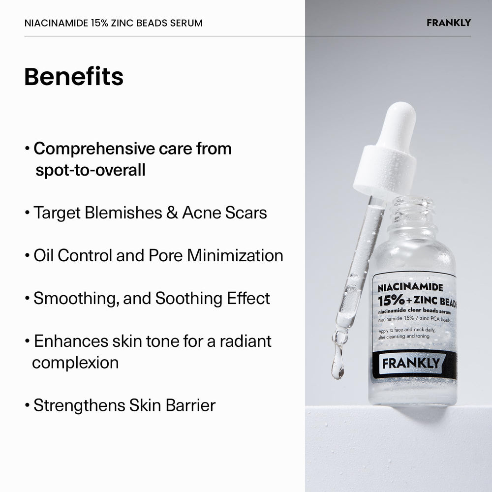 FRANKLY Niacinamida 15% + Zinc Serum, empaque de caja visible y limpio.