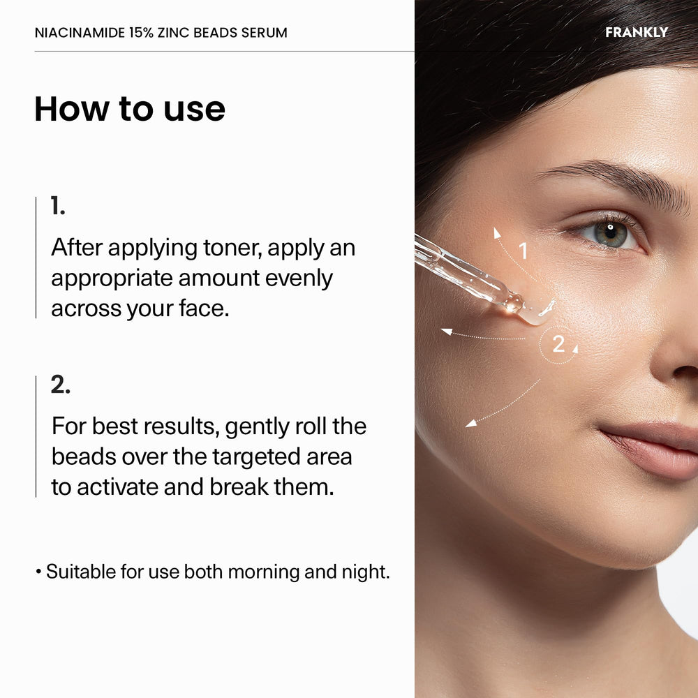 FRANKLY Niacinamida 15% + Zinc Serum, ingredientes limpios y transparentes.